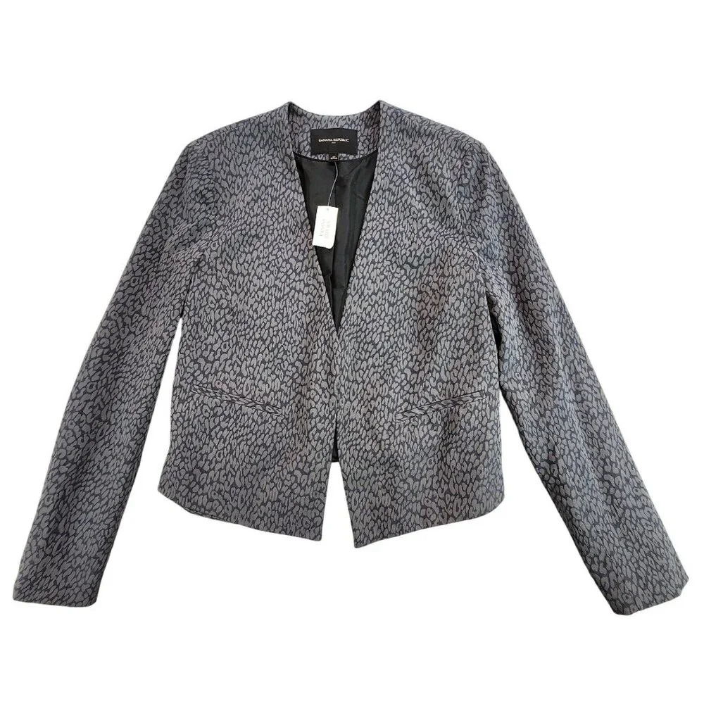 Banana Republic NEW Women's Blazer Jacket Open Front‎ Leopard Print Grey sz 12